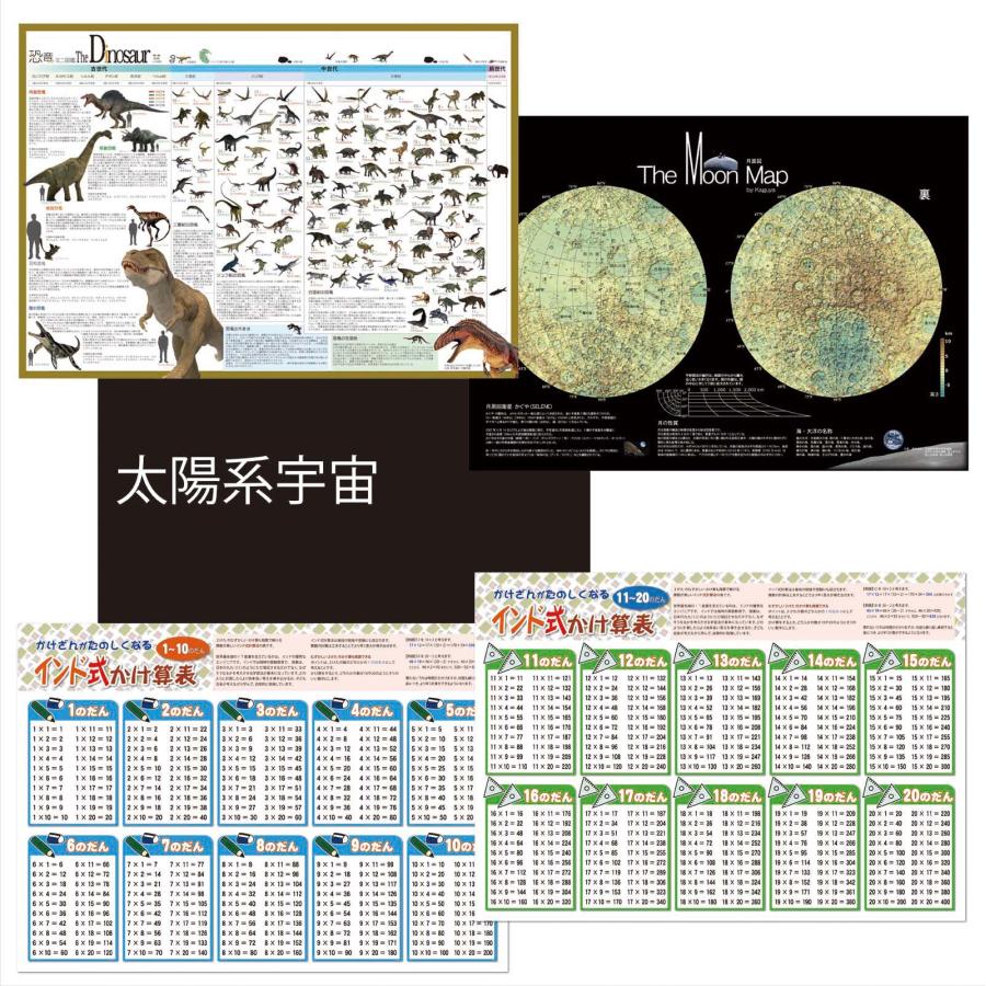 proceedx学習ポスター3036福袋16＜5枚セット＞インド式かけ算表２点　宇宙　恐竜　 月面 　A2サイズ日本製　折り目なし送付 | 