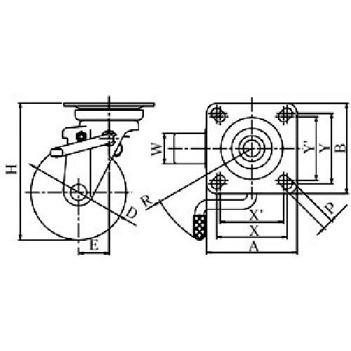 ユーエイ プレート式 自在 キャスター モノマーキャストナイロン 車輪径200mm ストッパー付き  取付寸法115×115(105×105)  ▼116-1114 MCBJB-200(R)  1個 |  | 02