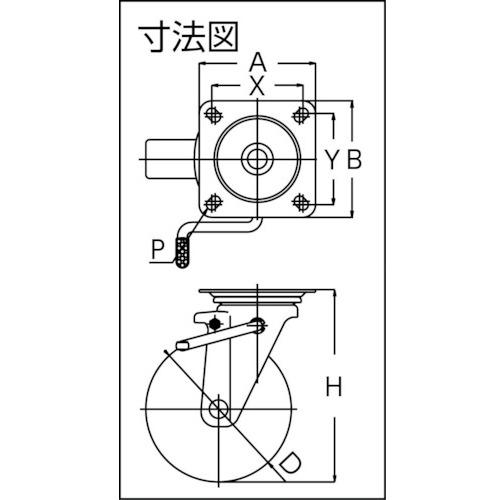ユーエイ プレート式 自在 キャスター ウレタン 車輪径200mm ストッパー付き 取付寸法120×120(105×105)  ▼175-8248 PMS-200UWBLBRINJ  1個 |  | 01
