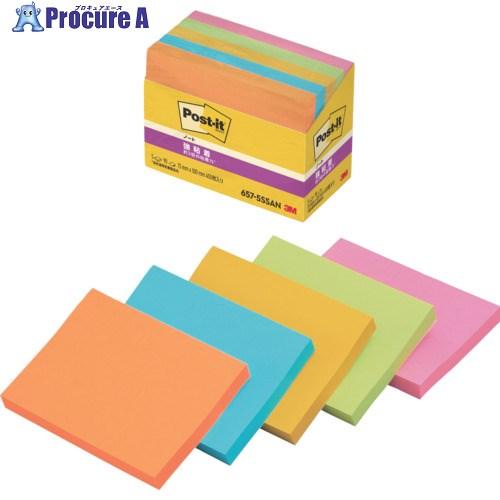 3M ポスト・イット 強粘着 75X100mm 90枚X5パッド 5色混色 ▽353-0779