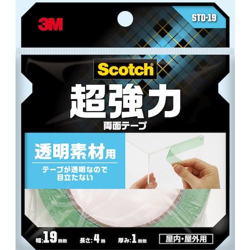 3M スコッチ 超強力両面テープ 透明素材用 19mm×4m ▽409-1663 STD-19