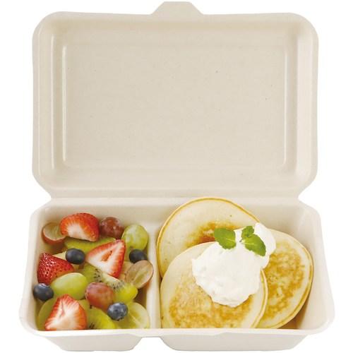 グリーンクロス 使い捨て食品容器 ECO＆BASIC バガス ランチボックス 1000ml仕切り付き ラミ加工 50入  ■▼650-2012 6300052448  1袋 |  | 01