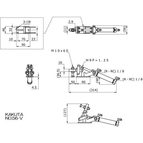 角田 エアークランプ No.56-V ■▼671-8196 KA-56-V 1個
