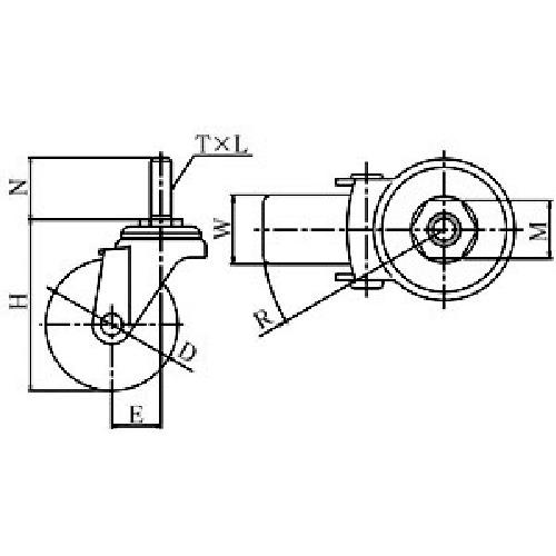 ユーエイ ねじ込み式 自在 キャスター ゴム 車輪径100mm  Sタイプ ST型 ネジ寸法M12×35ピッチ1.75  ▼809-3131 ST-100RH-M12-35  1個 |  | 01