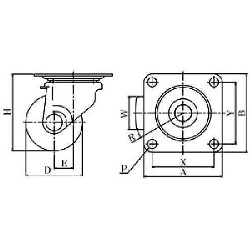 ユーエイ プレート式 自在 低床キャスター フェノール 車輪径65mm  Hタイプ CAL-HG型 取付寸法71×71  ▼809-3565 CAL-HG-65PB  1個 |  | 01
