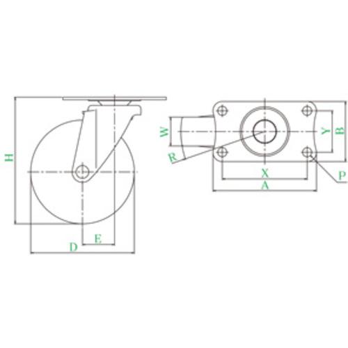 ユーエイ プレート式 自在 キャスター エラストマー 車輪径75mm  SILENTタイプ EF型 取付寸法56×28  ▼809-3570 EF-75ELSB  1個 |  | 01