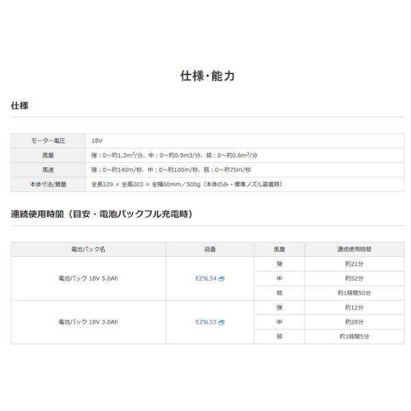 パナソニック/Panasonic 充電エアダスター EZ1A51X-B 18V専用 本体のみ 小型 軽量 500g 風量3段階 LEDライト付の画像