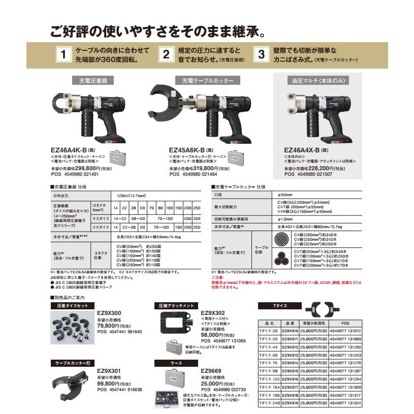 Panasonic（パナソニック） 圧着工具 電動 充電圧着器 本体 EZ46A4X-B