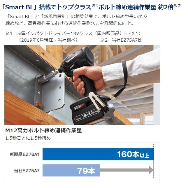 パナソニック インパクトドライバー 18V 5.0Ah 充電式 バッテリー2個 黒 EZ76A1LJ2G-Bの画像