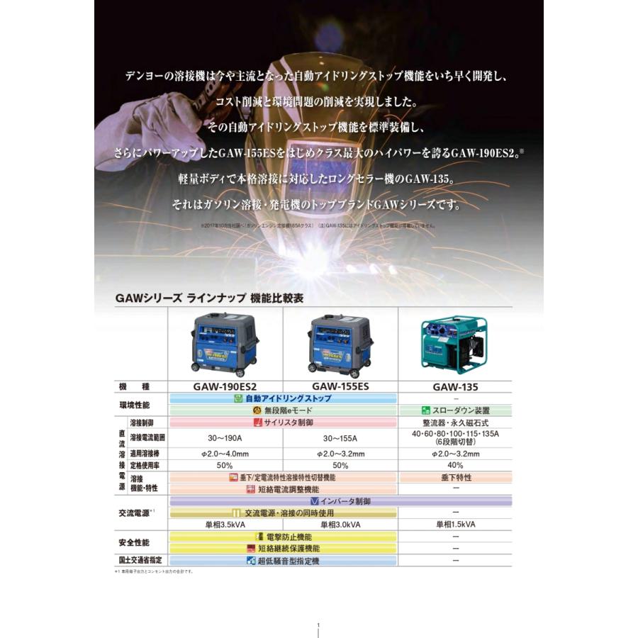デンヨー デンヨー/Denyo 小型エンジン溶接機超低騒音型 GAW-155ES 1台