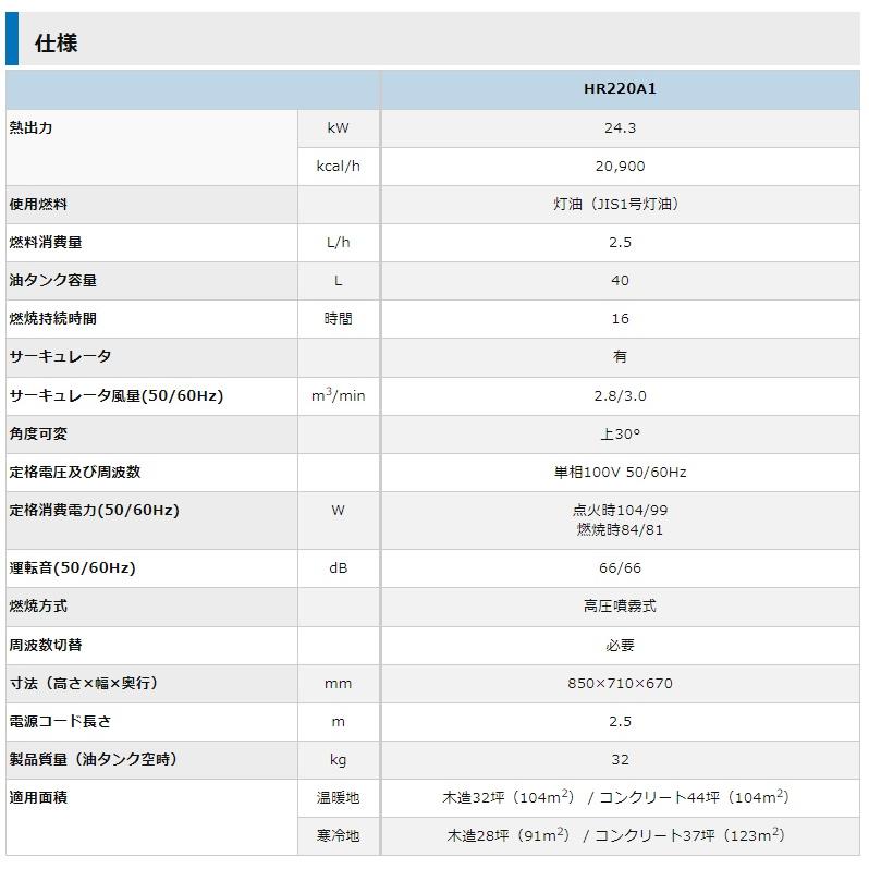オリオン機械 ORION ジェットヒーター BRITE HR220A1 60Hz ※HR220A 60HZの後継品 ◇▼434-8455の画像