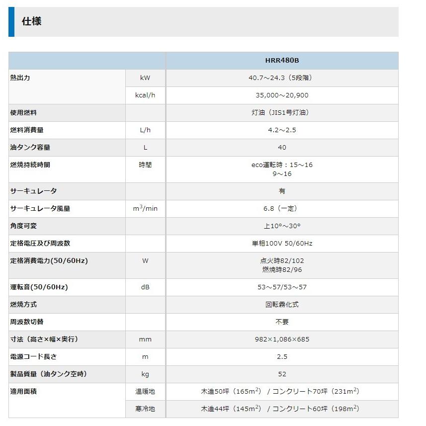 ジェットヒーター オリオン 灯油 ブライトヒーター エコサイレンス HRR480B ◇▼494-0989の画像