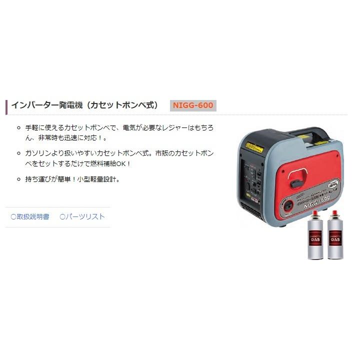 ナカトミ インバーター発電機(カセットボンベ式) NIGG-600