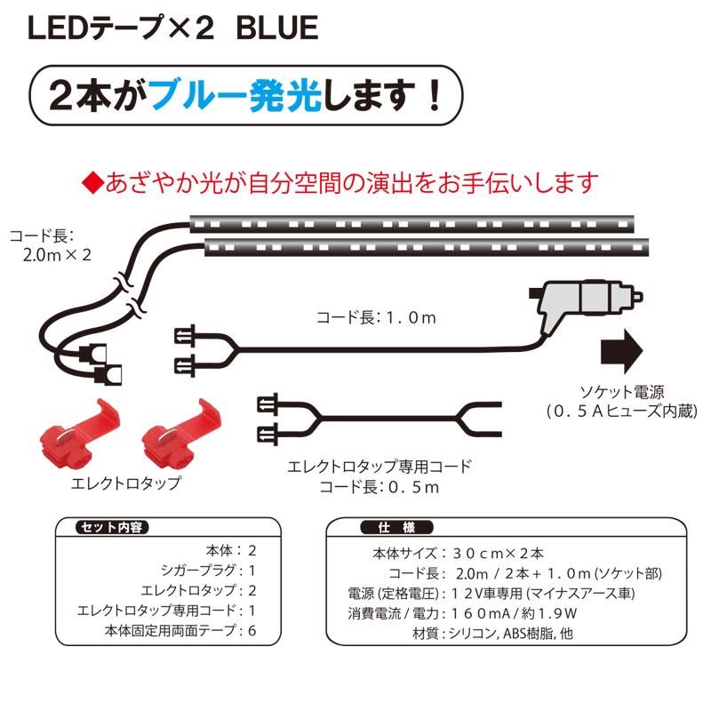 12V 車用 LEDイルミネーション 高輝度 LEDテープ 30 ブルー 正面発光