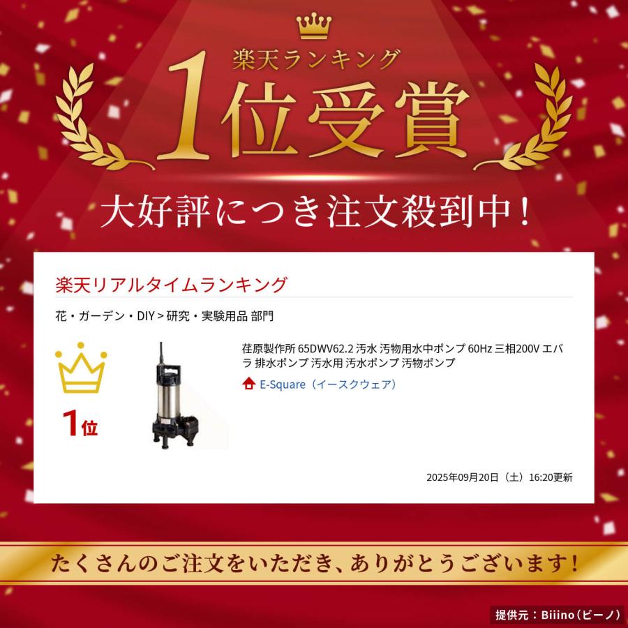 荏原製作所 65DWV62.2 汚水 汚物用水中ポンプ 60Hz 三相200V エバラ 排水ポンプ 汚水用 汚水ポンプ 汚物ポンプ