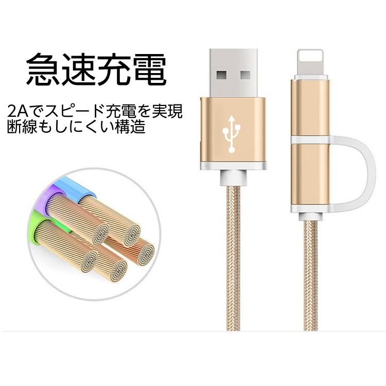 iPhoneケーブル micro USBケーブル 2in1 長さ2m 急速充電 充電器 データ転送用 iPhone用 Android用 充電ケーブル マイクロUSB 日本郵便送料無料 PK2-40｜productsstore｜04