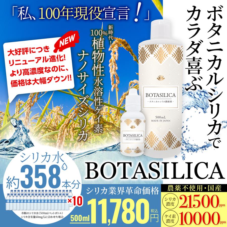 シリカ ケイ素 サプリメント 飲むシリカ 珪素 シリカ水 原液 濃縮液 ミネラル 高濃度 水溶性 植物性 口コミ オススメ 日本製 送料無料 500ml (BOTASILICA) | PROE | 03