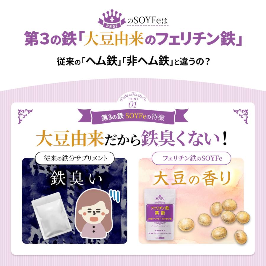 鉄分 サプリ フェリチン鉄 葉酸 大豆 イソフラボン サプリメント まめ鉄 鉄分補給 女性 男性 効果 強力 フェリチン 鉄 日本製 オススメ 30日分 送料無料 (SOYFe) | PROE | 09