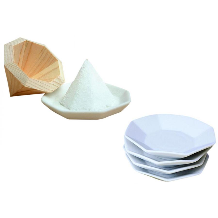 盛塩 風水 開運 神棚の里 八角ヒノキ固め器 八角盛り塩器＋盛リ塩 皿