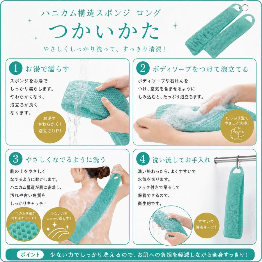 The Scrubber ボディ用 ハニカム構造 バススポンジセット ロングスポンジ バスタイム ボディケア ハニカム構造スポンジ ロング