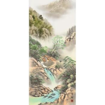 中山雪頓　掛軸(尺五)　「彩色山水」　13418 爆買_1
