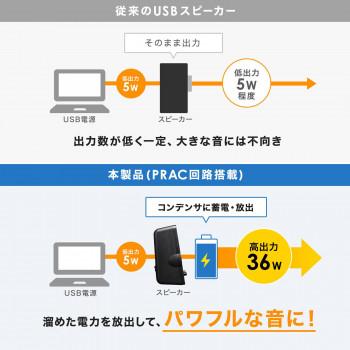 サンワサプライ ハイパワーUSB電源スピーカー MM-SPL19UBK