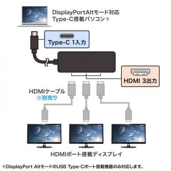 サンワサプライ USB Type C-HDMI変換アダプタ 3ポート/4K対応 AD-ALCMST3HD2