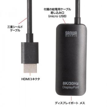 サンワサプライ HDMI-DisplayPort変換アダプタ(8K/30Hz) AD-HD32DP