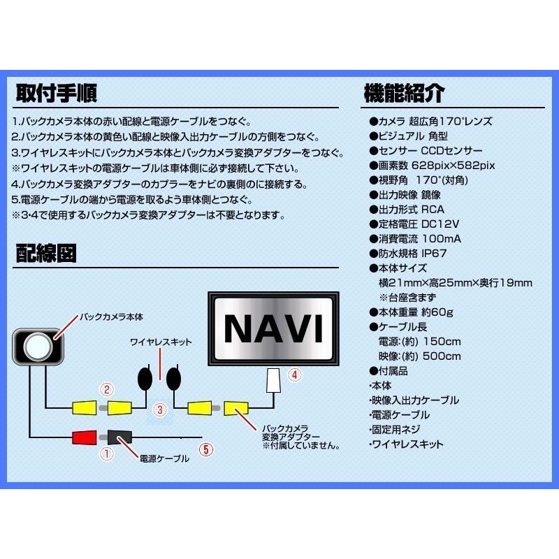 ワイヤレス キット 付 AVIC-RZ302 対応 バックカメラ 後付け CCD ワイヤレス キット 付 AVIC-RZ302 対応 バックカメラ 後付け CCD
