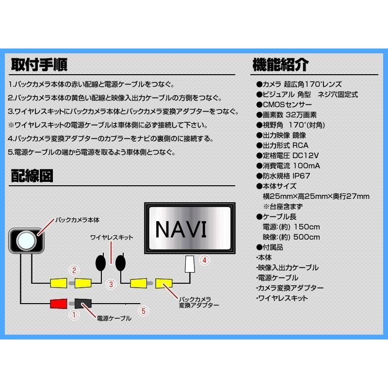 AVIC-CZ901-M 対応 バックカメラ 後付け ワイヤレスキット + アダプター付 最新 カロッツェリア 2016年以降 高画質 ネジ穴固定式タイプ｜profits-os｜03