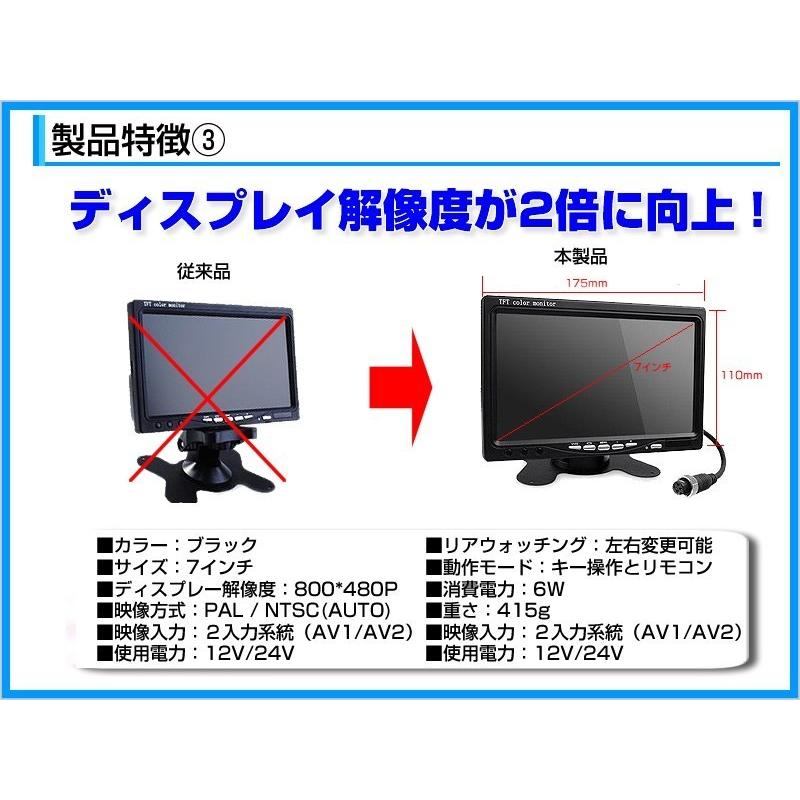 バックカメラ + モニター 7インチ TFT液晶モニター 赤外線 LED搭載/暗