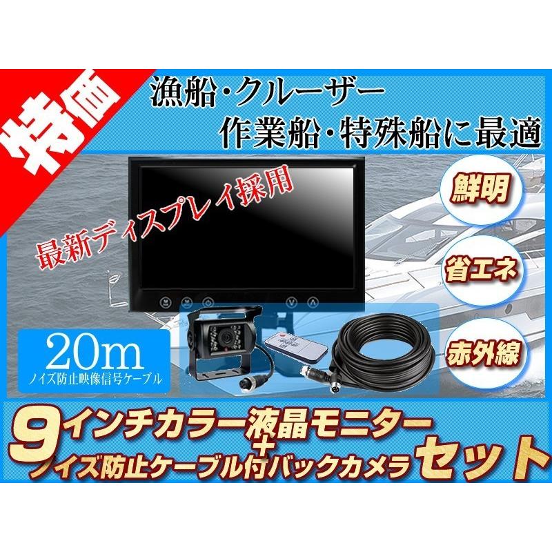船用 バックカメラ 12V/24V + 9インチ TFT液晶モニター 漁船 漁業船 クルーザー スポーツボート フィッシングボート 後方確認 機関室 エンジンルーム監視