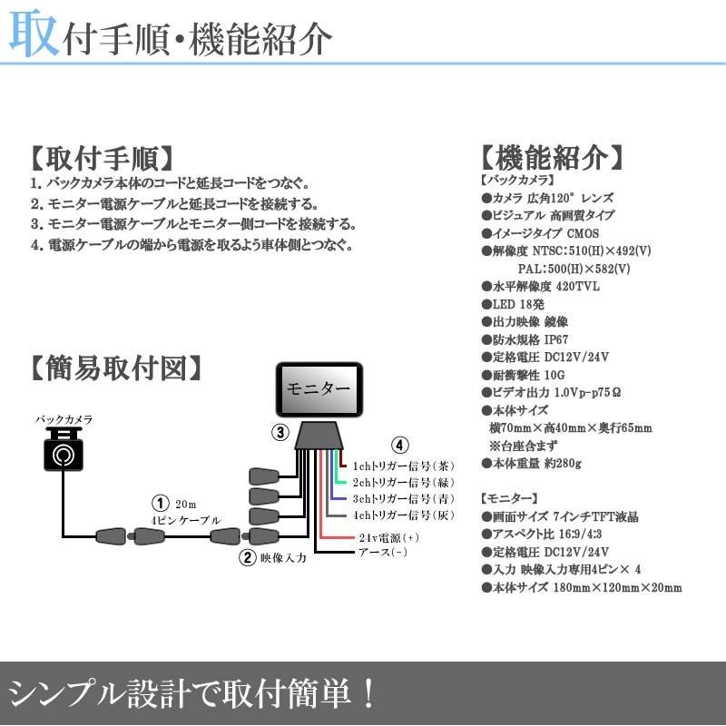 いすゞ エルフ 対応 7インチ オンダッシュ液晶モニター + 暗視 バック