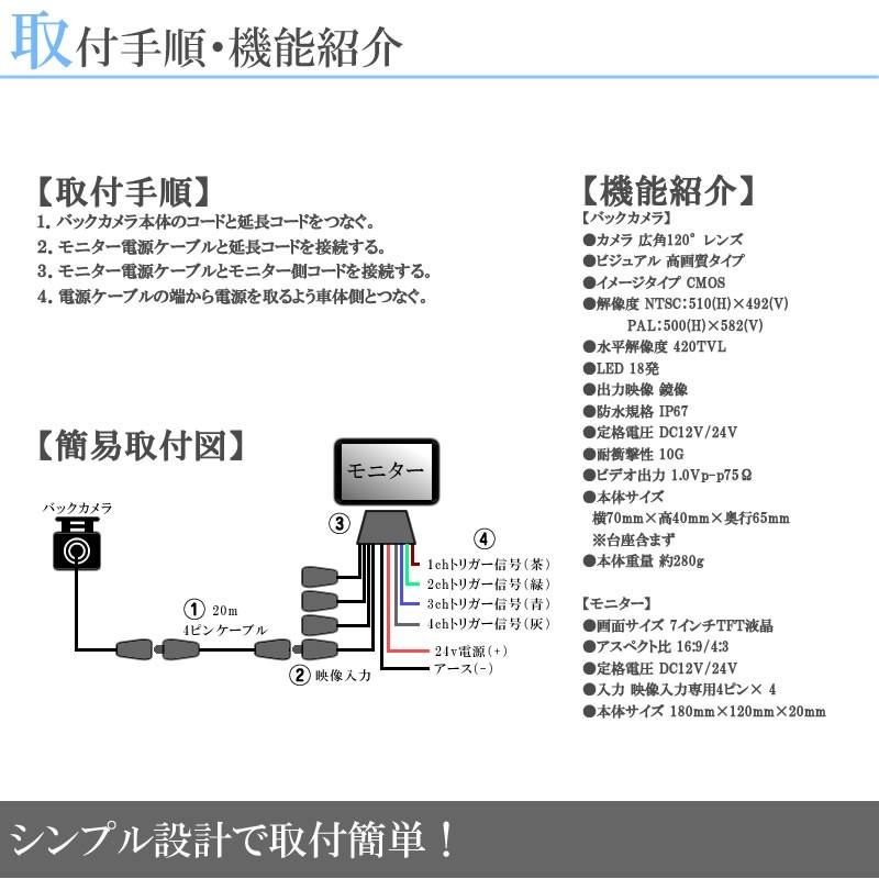 7インチ オンダッシュ液晶モニター + 暗視 バックカメラセット 7インチ オンダッシュ液晶モニター + 暗視 バックカメラセット