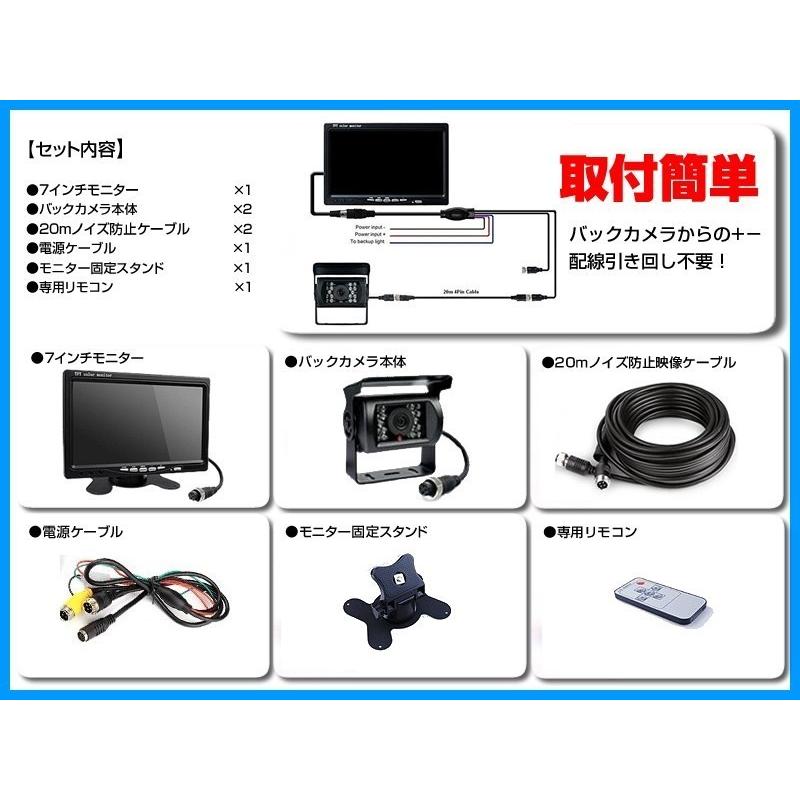 船用 バックカメラ 2台付（予備用） 12V/24V + 7インチ TFT液晶モニター 養殖 作業船 プレジャーボート ヨット プレジャーボート アイランドボート｜profits-os｜02