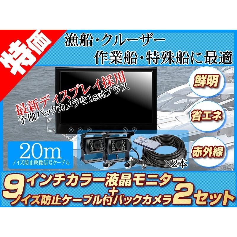 船用 バックカメラ 2台付（予備用） 12V/24V + 9インチ TFT液晶モニター 漁船 漁業船 クルーザー スポーツボート フィッシングボート 機関室 エンジンルーム監視｜profits-os