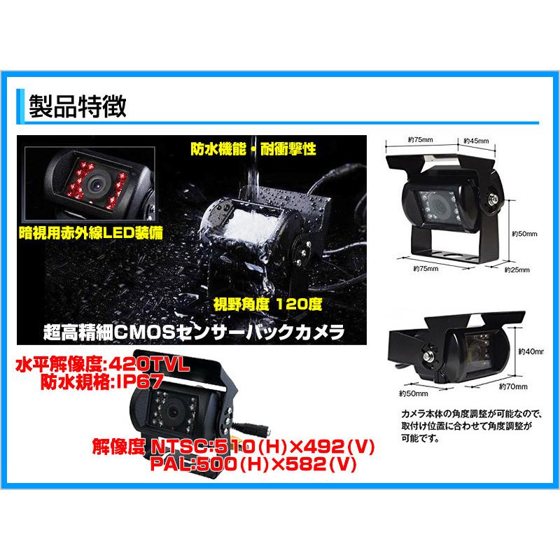 バックカメラ + モニター 9インチ TFT薄型液晶モニター 2種配線 赤外線