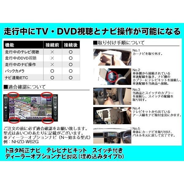 トヨタ純正 ナビ用 NSZT-Y64T NSZN-W64DB アクア/ウイッシュ/プリウス 走行中TV視聴＆ナビ操作可能にするキット/テレビナビキット 埋め込みタイプb c｜profits-os｜02