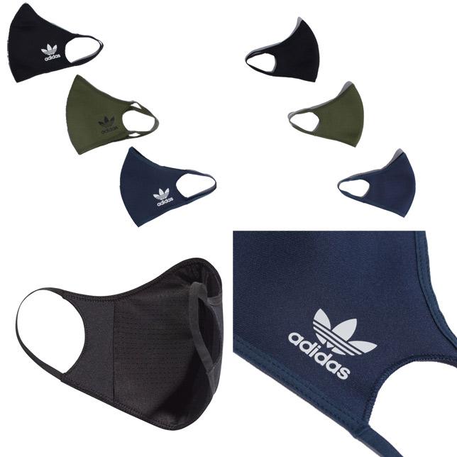 adidas アディダス オリジナルス フェイスカバー FACE COVERS マスク トレフォイルロゴ ブラック ワイルドパイン クルーネイビー 3色×各1枚 3枚組 M/Lサイズ | adidas Originals | 01