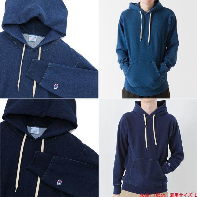 チャンピオン リバースウィーブ プルオーバー スウェット パーカー 無地 メンズ C3-K102 インディゴ | Champion | 01