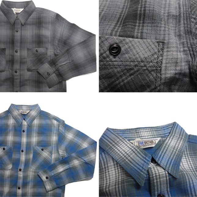 ファイブブラザー メンズ ライトフランネルワークシャツ オンブレ チェック FIVE BROTHER ネルシャツ | FIVEBROTHER | 01