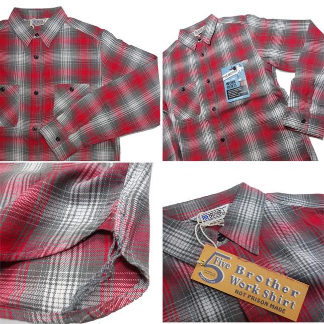 ファイブブラザー メンズ ライトフランネルワークシャツ オンブレ チェック FIVE BROTHER ネルシャツ | FIVEBROTHER | 02