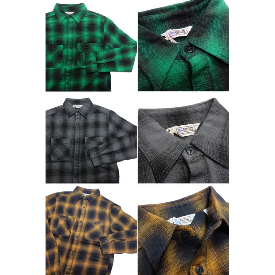 ファイブブラザー ネルシャツ ライト フランネル ワークシャツ オンブレ チェック 長袖 メンズ 151855 FIVE BROTHER | FIVEBROTHER | 02