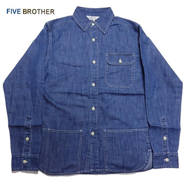 ファイブブラザー デニムシャツ ワークシャツ シャツジャケット 無地 長袖 メンズ 151859 FIVE BROTHER | FIVEBROTHER