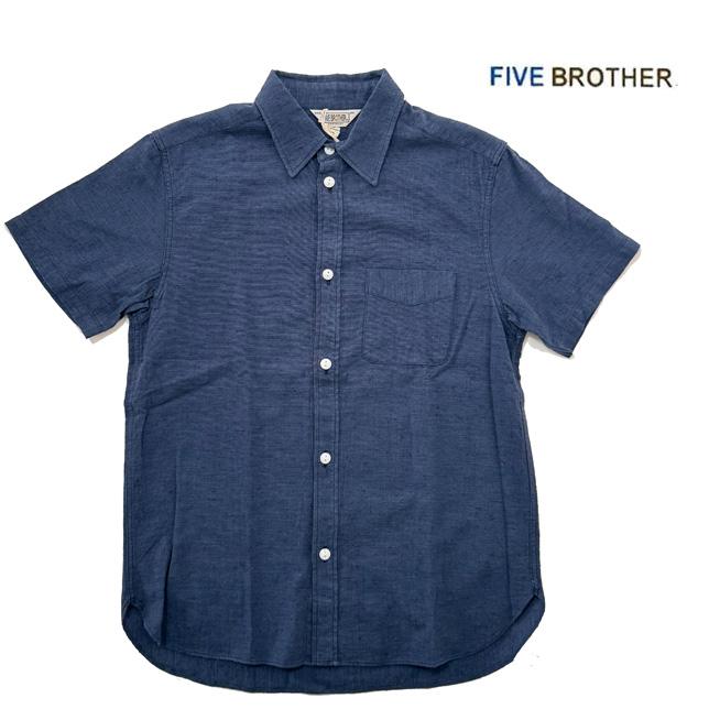 ファイブブラザー 半袖 無地シャツ 綿麻 ネイビー コットンリネンシャツ FIVE BROTHER 151845 | FIVEBROTHER