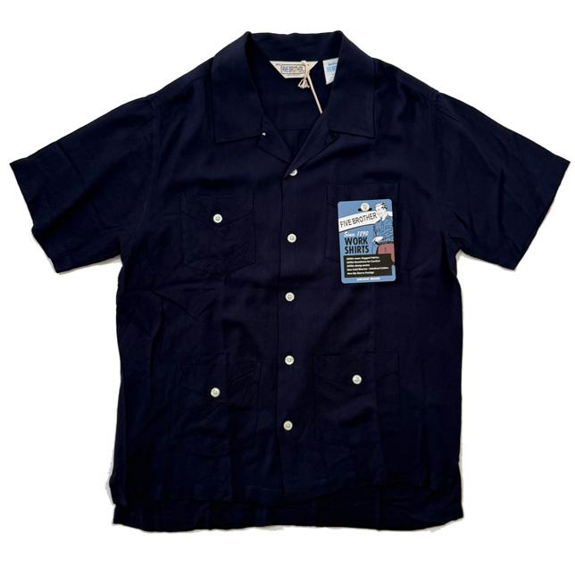 ファイブブラザー 半袖 無地 キューバシャツ 開襟 オフホワイト ネイビー FIVE BROTHER 151821 | FIVEBROTHER | 04