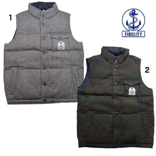 FIDELITY フィデリティ リバーシブル ウール ダウンベスト 柄物 ナイロン ダウンベスト メンズ | 