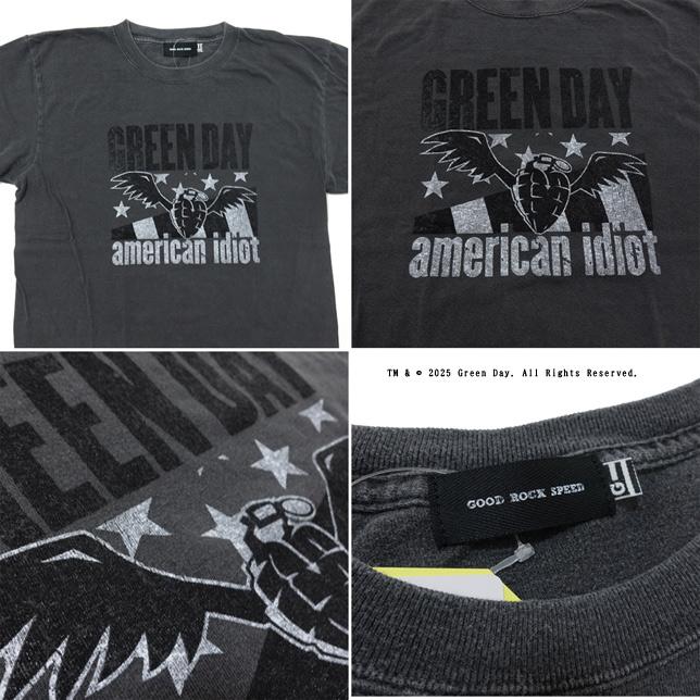 グッドロックスピード Tシャツ 半袖  グリーンデイ チャコール ウイング手榴弾プリント ロックTシャツ プリントTシャツ |  | 02