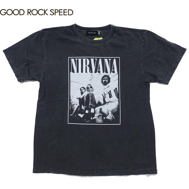 グッドロックスピード Tシャツ 半袖 ニルヴァーナ ピグメント フォトTシャツ  チャコール ロックTシャツ プリントTシャツ | 