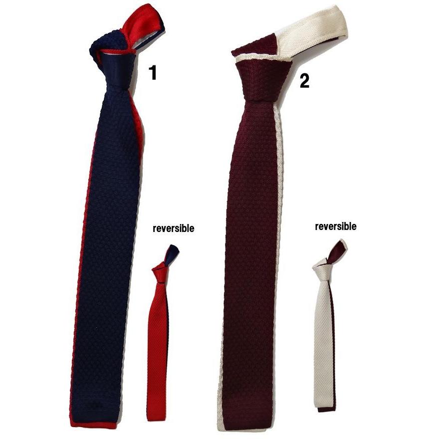 ニット ネクタイ 角 ナロータイ 無地 2WAY リバーシブル ニット 角タイ カジュアル メンズ | 